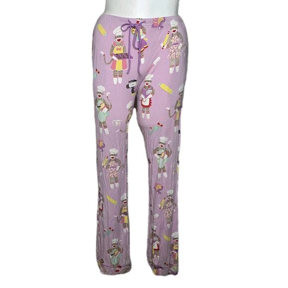 Nick & Nora Sock Monkey Baking Pajama Set Long Sleeve Top & Pants, sz Medium - Picture 6 of 11